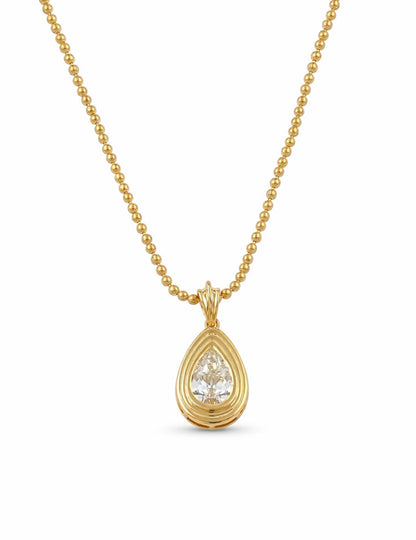 Old Mine Pear Lab Diamond Bezel Set Pendant Necklaces
