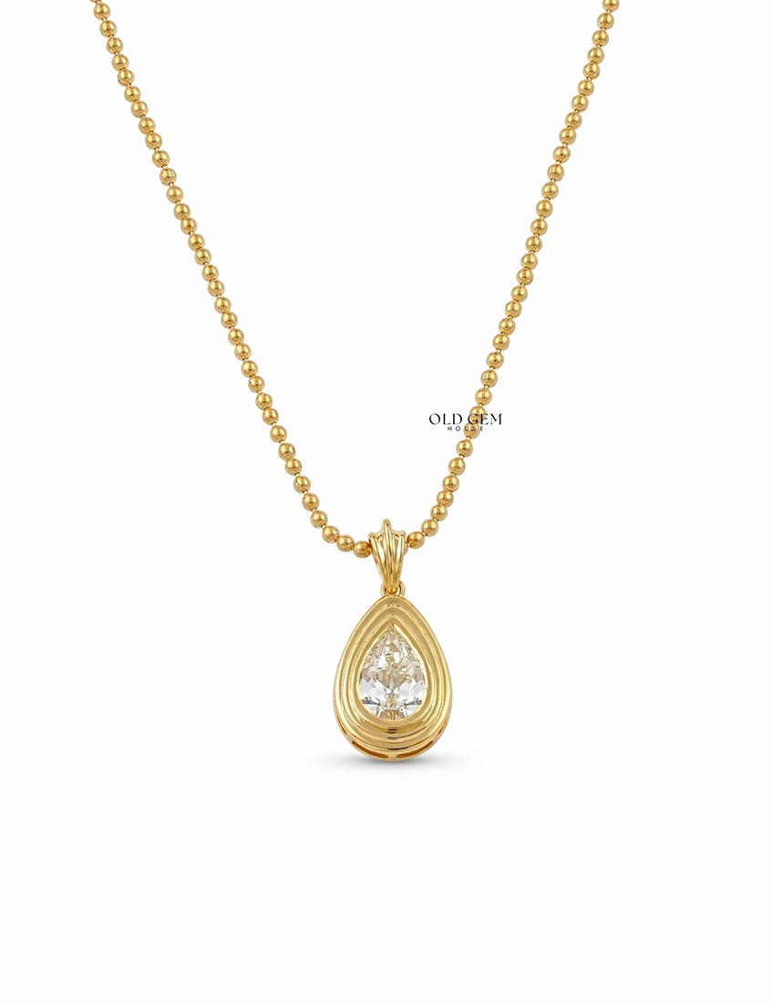 Old Mine Pear Cut Bezel Set Diamond Pendant Necklaces