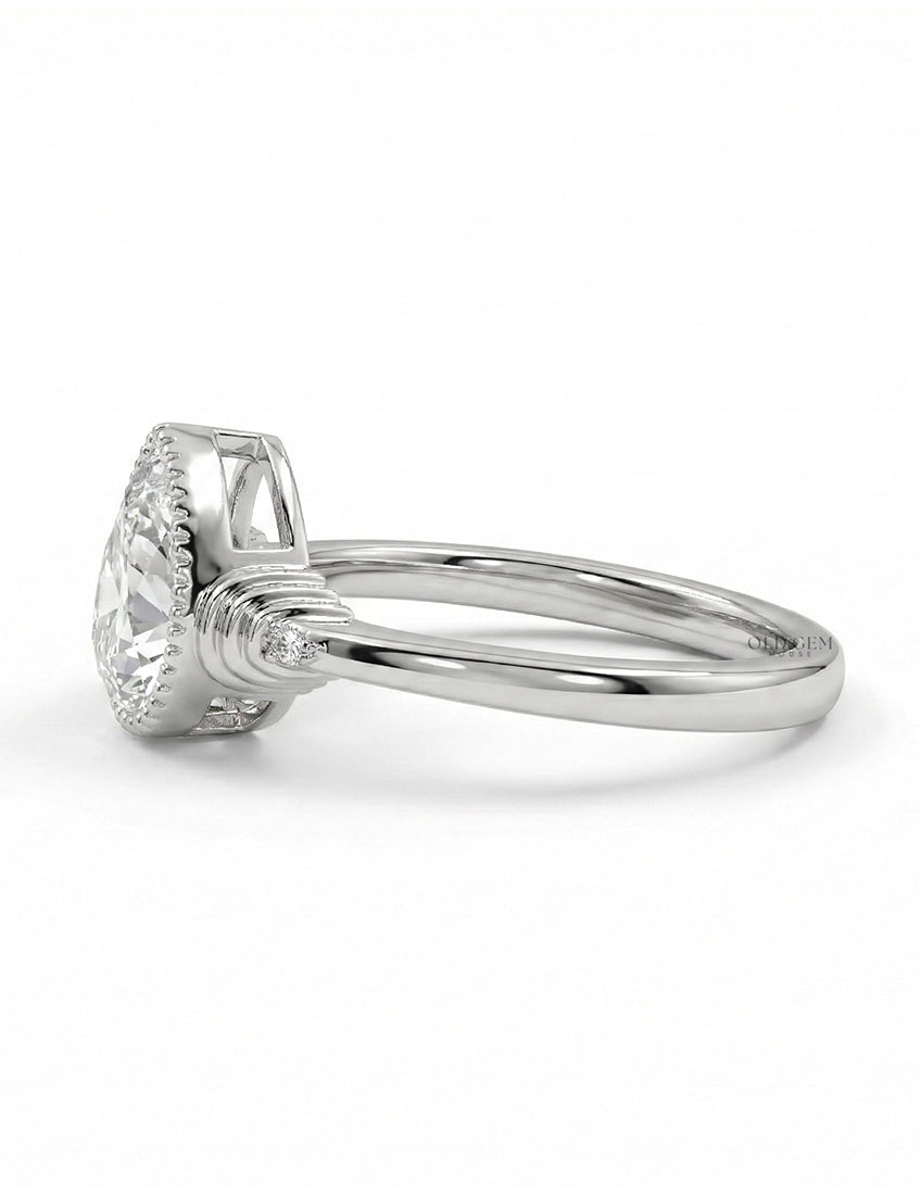 Edwardian Old Mine Pear Milgrain Bezel Set Ring Engagement Ring