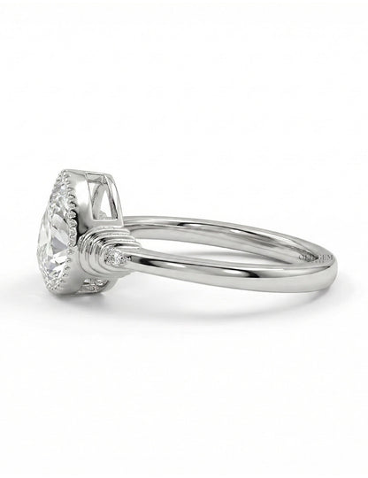 Edwardian Old Mine Pear Milgrain Bezel Set Ring Engagement Ring