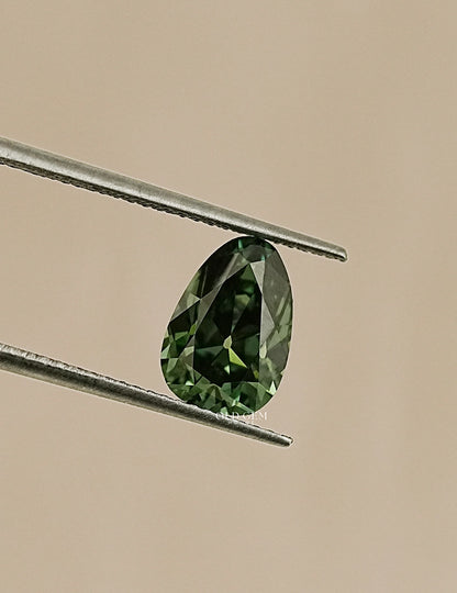 Fancy Deep Green Old Mine Pear Loose Diamond