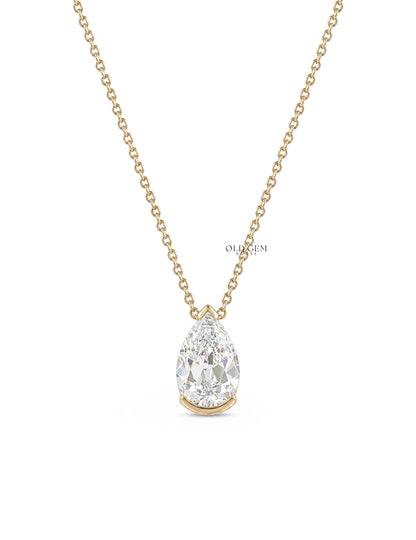 Old Mine Pear Diamond Half Bezel Set Pendant Necklaces
