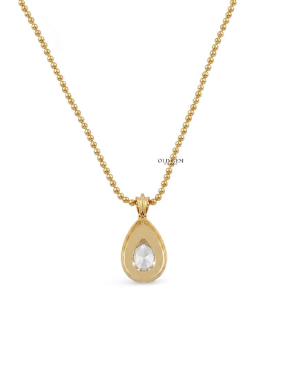 Old Mine Pear Cut Bezel Set Diamond Pendant Necklaces