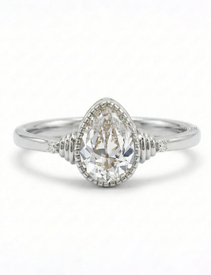 Edwardian Old Mine Pear Milgrain Bezel Set Ring Engagement Ring
