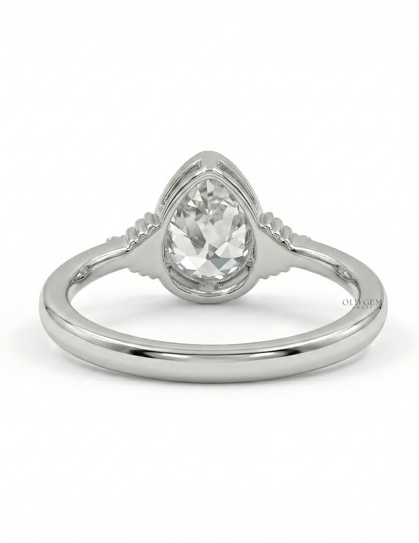 Edwardian Old Mine Pear Milgrain Bezel Set Ring Engagement Ring