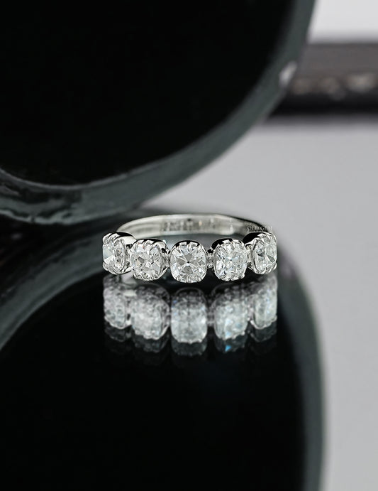 Old Mine Cushion Diamond Five Stone Wedding Band