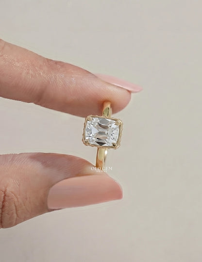 Mid Century Old Mine Cushion Hidden Halo Engagement Ring Engagement Ring