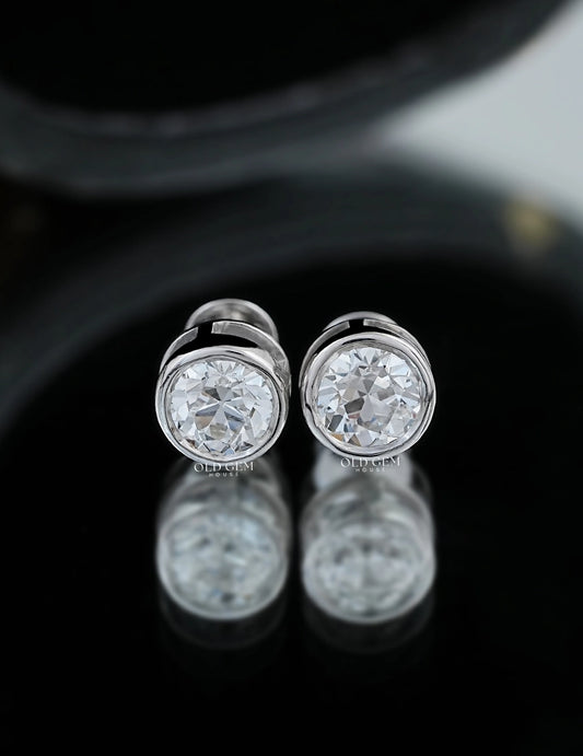 Old Cut Round Bezel Stud Earrings
