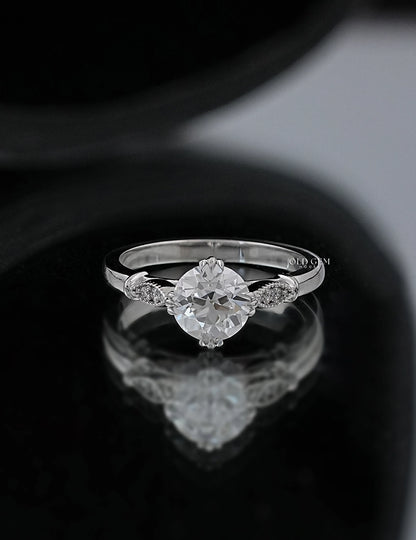 Mid Century Old European Cut Milgrain Set Accent Ring Engagement Ring