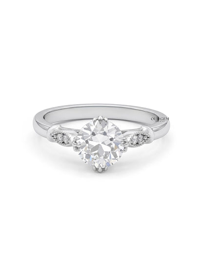 Mid Century Old European Cut Milgrain Set Accent Ring Engagement Ring