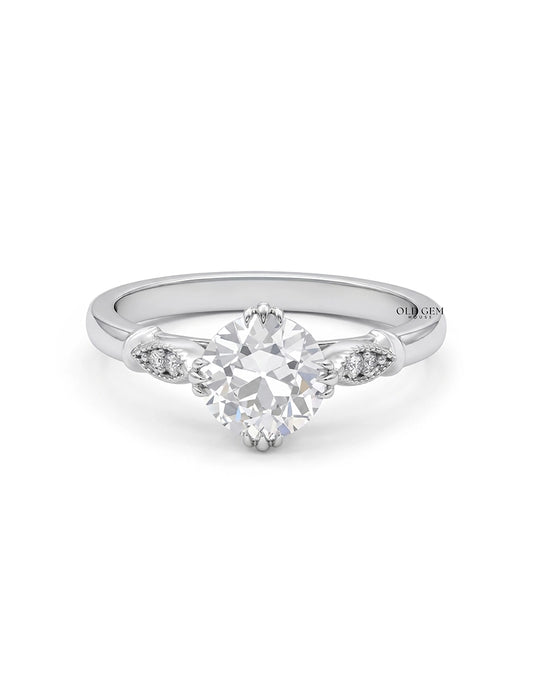 Mid Century Old European Cut Milgrain Set Accent Ring Engagement Ring