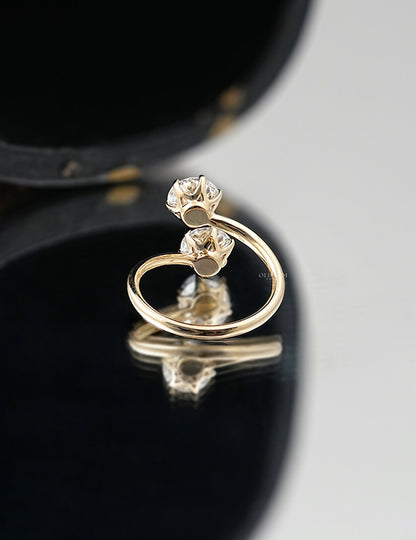 Old European Round Cut Bypass Toi Et Moi Ring-Art Deco Engagement Ring