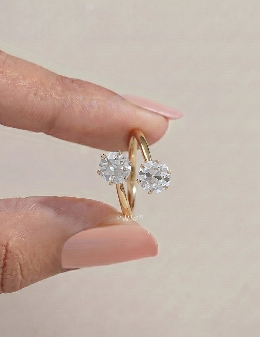 Old European Round Cut Bypass Toi Et Moi Ring-Art Deco Engagement Ring