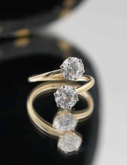 Old European Round Cut Bypass Toi Et Moi Ring-Art Deco Engagement Ring