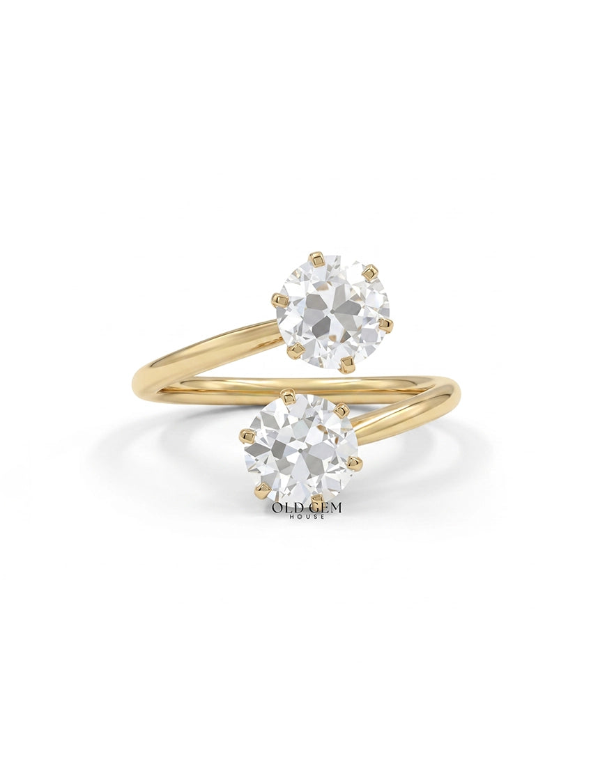Old European Round Cut Bypass Toi Et Moi Ring-Art Deco Engagement Ring