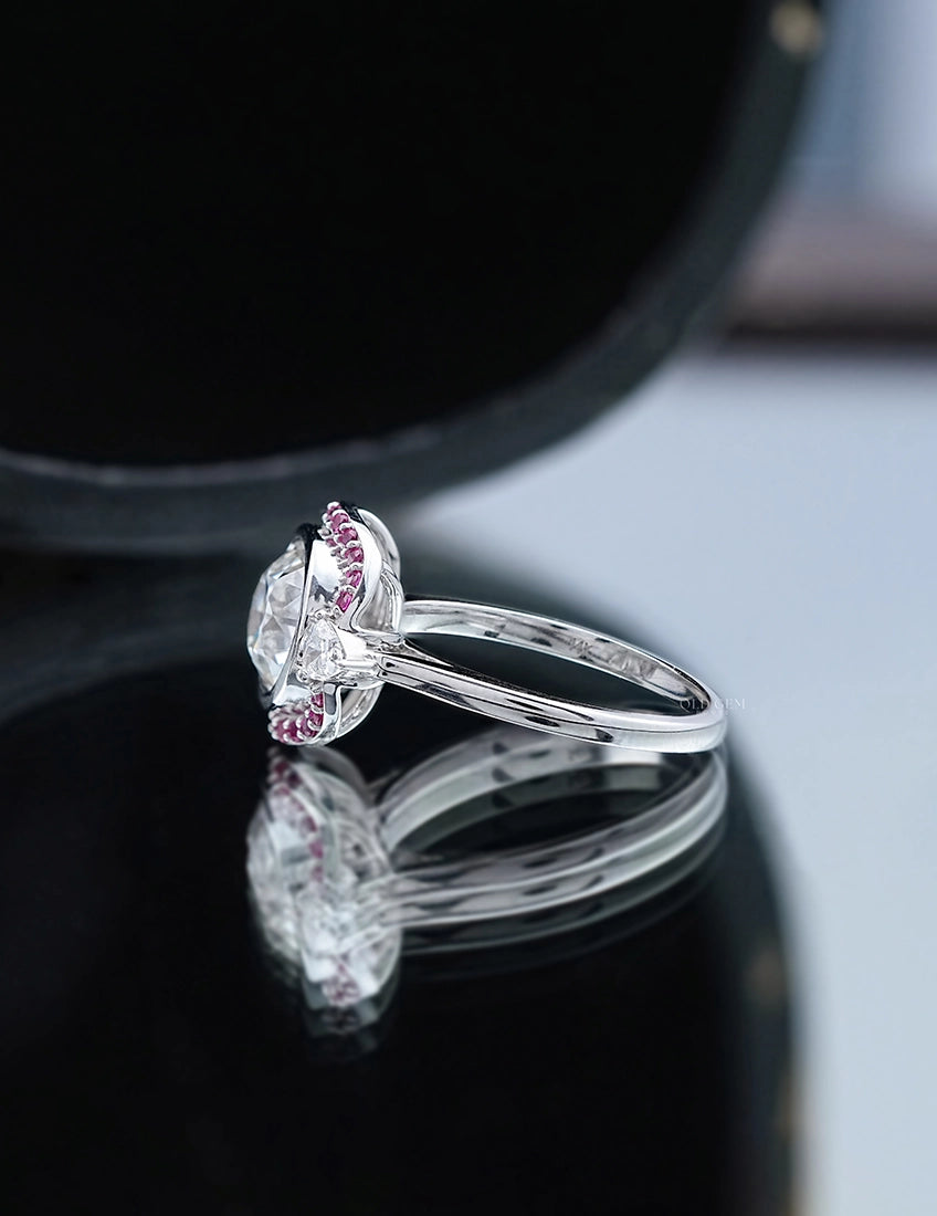 Art Deco Old European Round Cut Pink Gemstone Halo Ring Engagement Ring