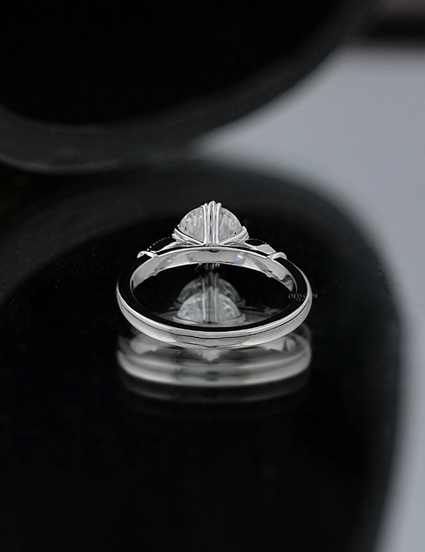Mid Century Old European Cut Milgrain Set Accent Ring Engagement Ring