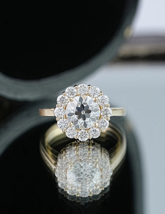 Old European Round Cut Halo Ring Engagement Ring