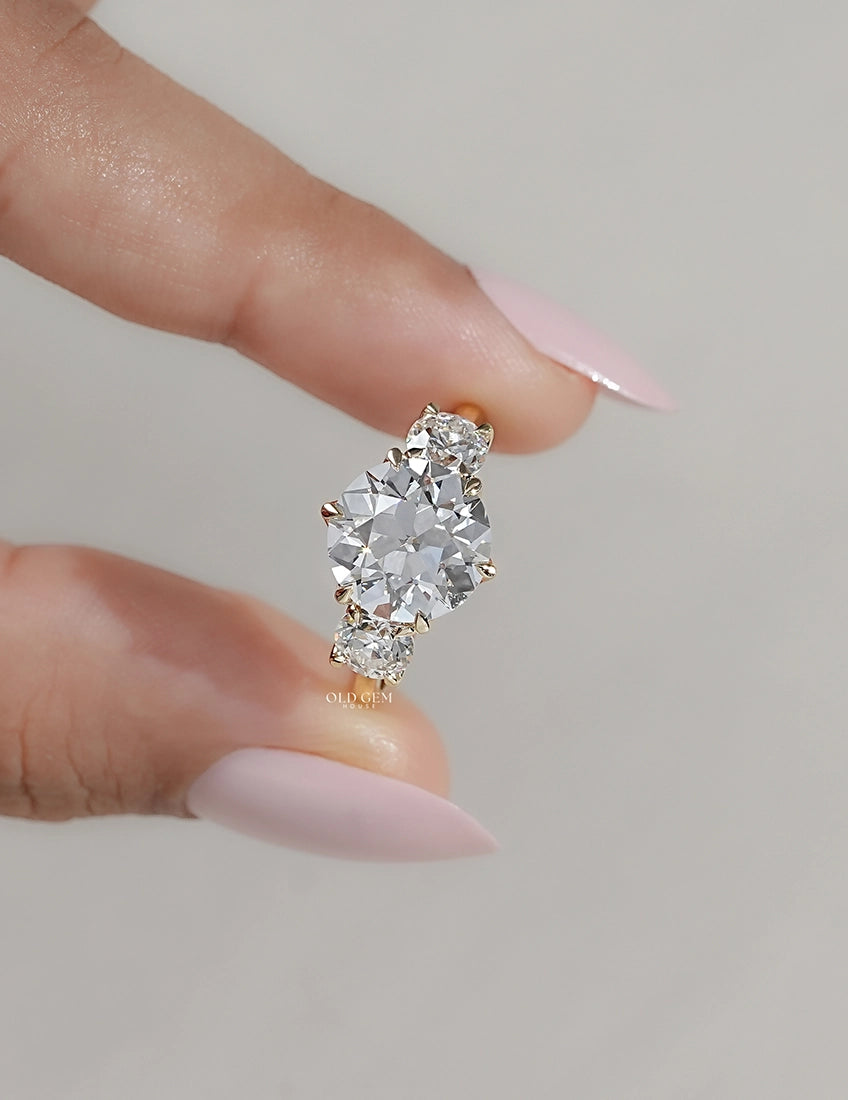 Old European Round Lab Diamond Three Stone Ring