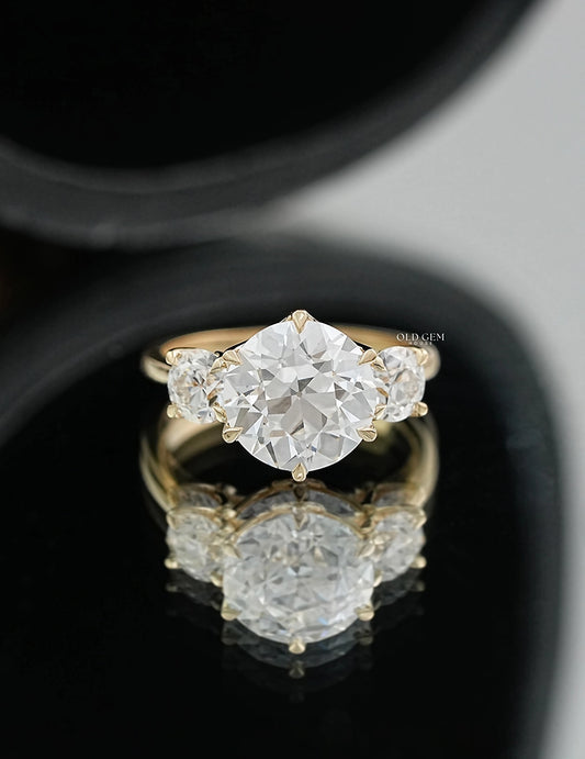 Old European Round Lab Diamond Three Stone Ring Engagement Ring