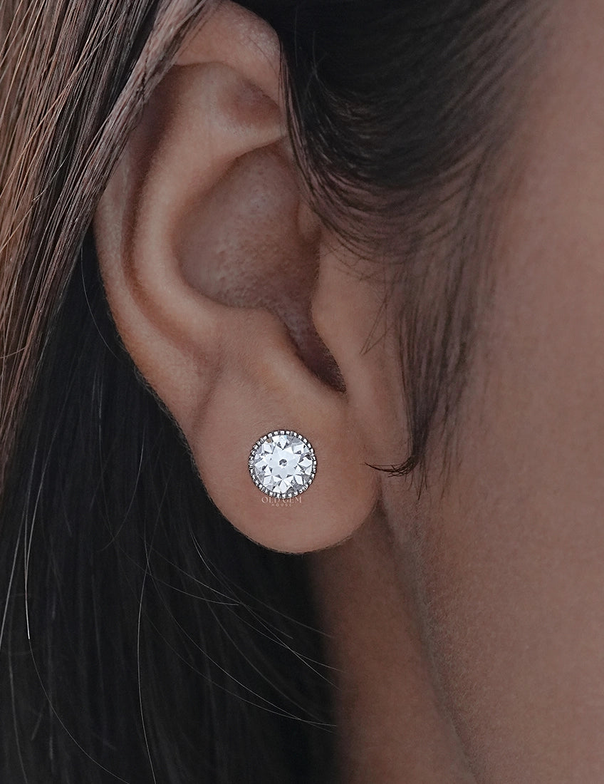 Old European Round Cut Milgrain Stud Earrings Earrings