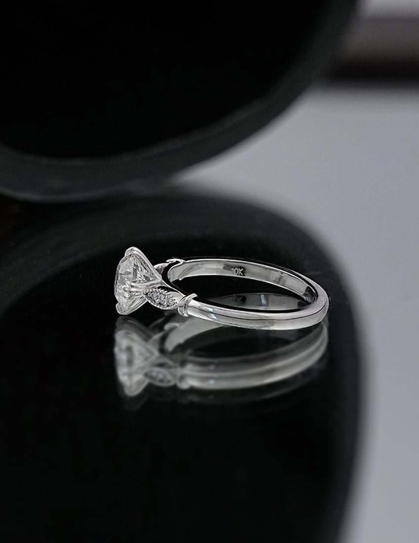 Mid Century Old European Cut Milgrain Set Accent Ring Engagement Ring