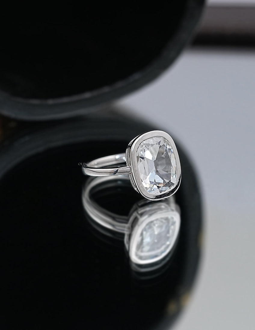 Mid Century Old Mine Cushion Bezel Set Engagement Ring Engagement Ring