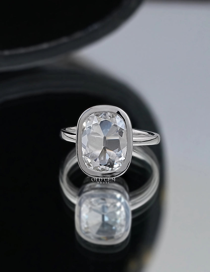 Mid Century Old Mine Cushion Bezel Set Engagement Ring Engagement Ring