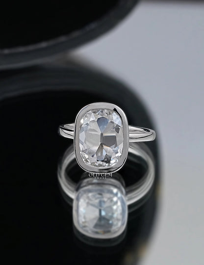 Mid Century Old Mine Cushion Bezel Set Engagement Ring Engagement Ring