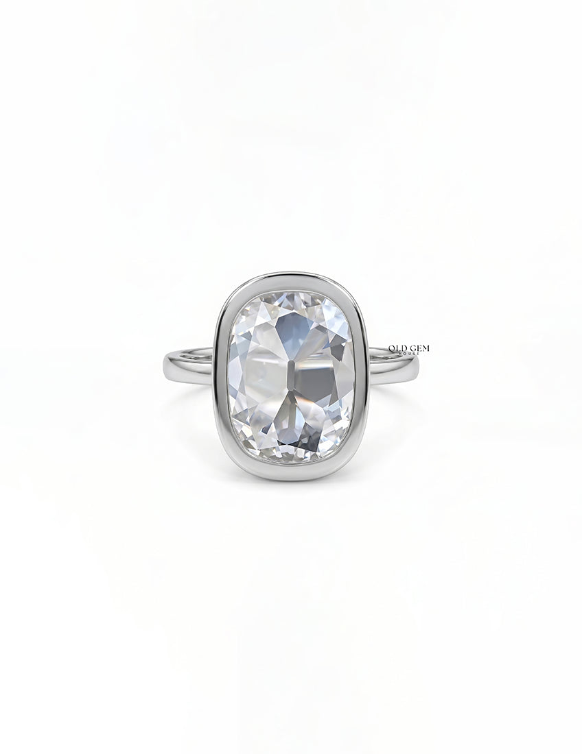 Mid Century Old Mine Cushion Bezel Set Engagement Ring