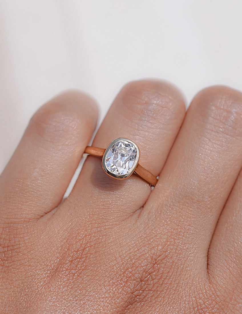 Georgian Bezel Set Old Mine Cushion Diamond Solitaire Ring Engagement Ring