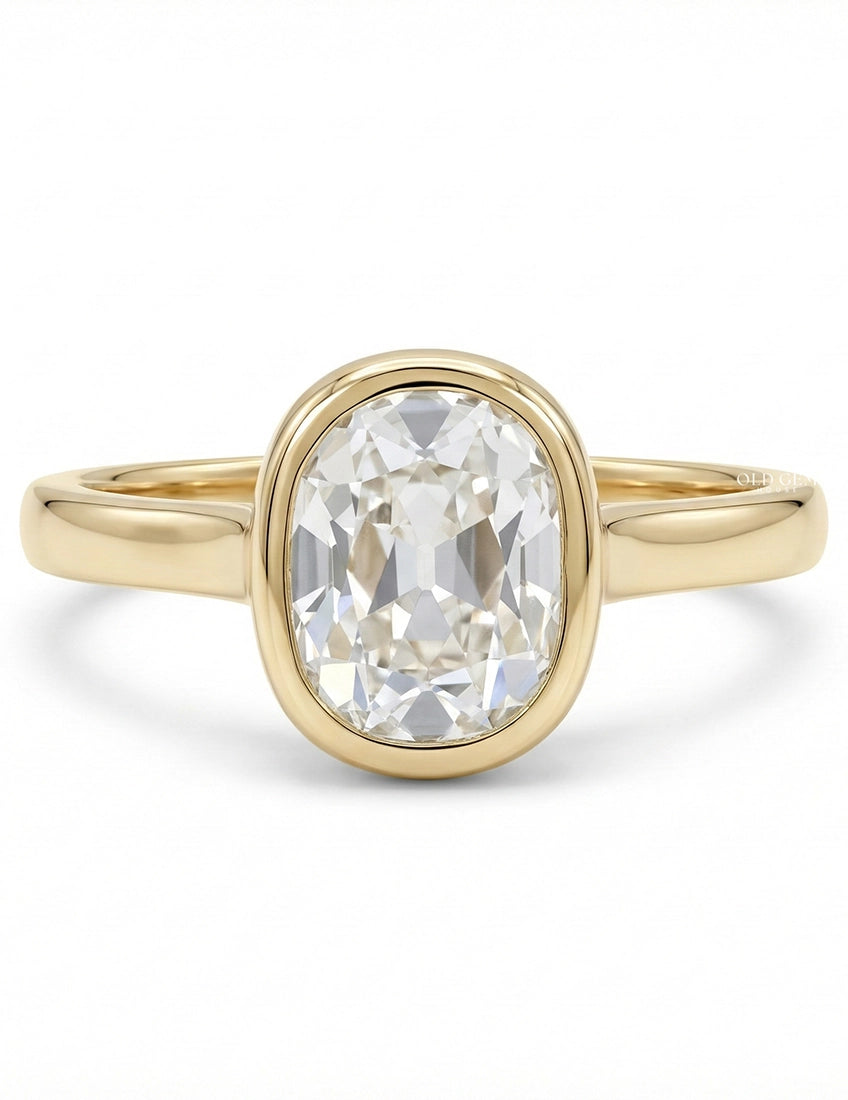 Georgian Bezel Set Old Mine Cushion Diamond Solitaire Ring Engagement Ring