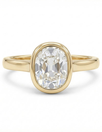 Georgian Bezel Set Old Mine Cushion Diamond Solitaire Ring Engagement Ring