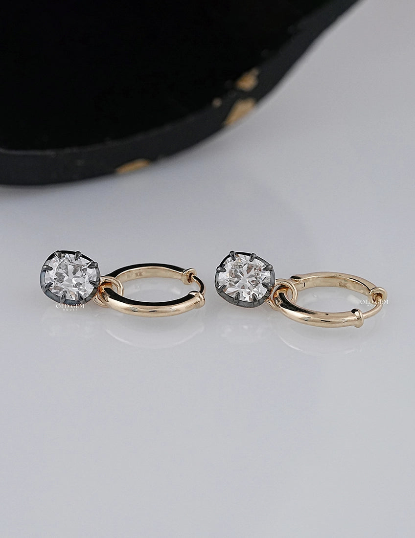 Old Mine Cushion Black Coated Hoop Earrings Earrings