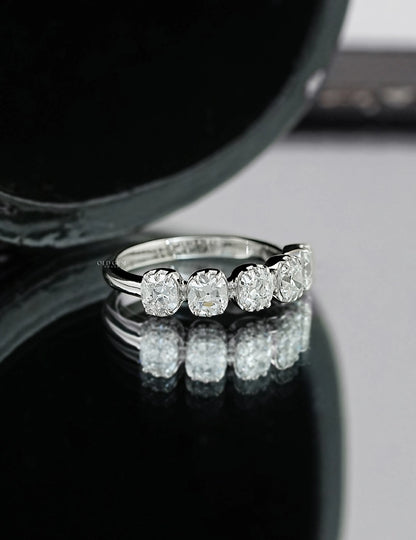 Old Mine Cushion Diamond Five Stone Wedding Band