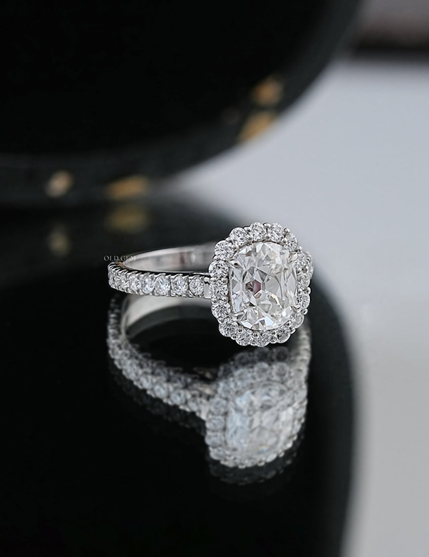 Mid Century Old Mine Cushion Cut Halo Accent Engagement Ring Engagement Ring
