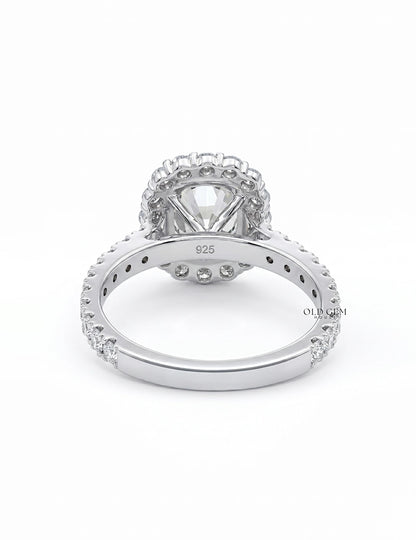 Mid Century Old Mine Cushion Cut Halo Accent Engagement Ring Engagement Ring
