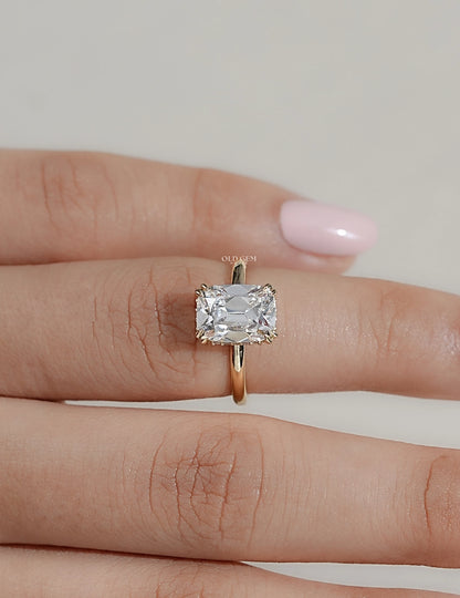 Old Mine Cushion Double Prong Set Hidden Halo Ring