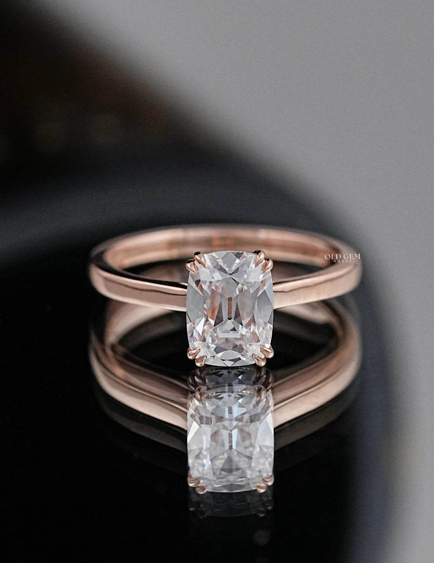 Retro Old Mine Cut Cushion Lab Grown Diamond Ring Engagement Ring