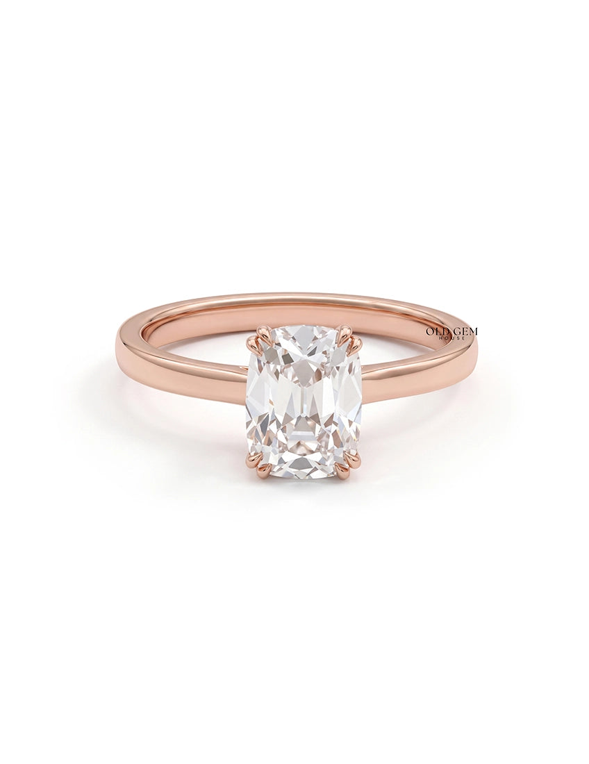 Retro Old Mine Cut Cushion Lab Grown Diamond Ring Engagement Ring