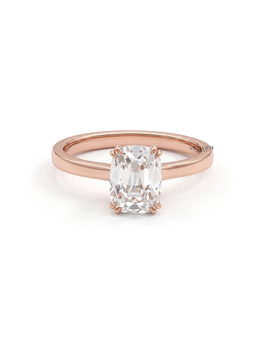Retro Old Mine Cut Cushion Lab Grown Diamond Ring Engagement Ring
