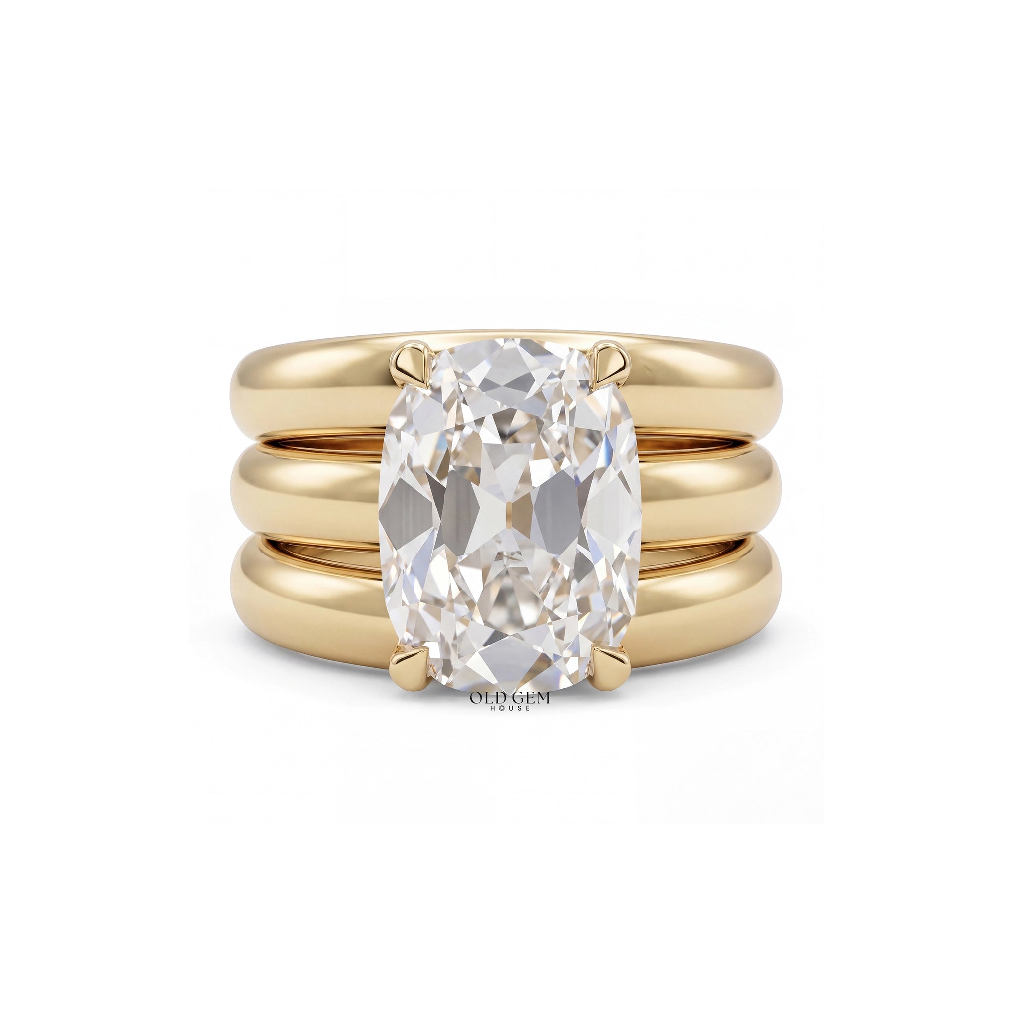 Georgian Old Mine Cushion Diamond Wide Wedding Band Wedding Band