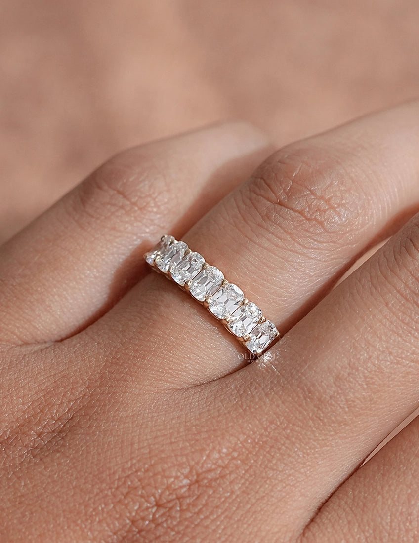 Mid Century Seven Stone Old Mine Cushion Diamond Band Wedding Band