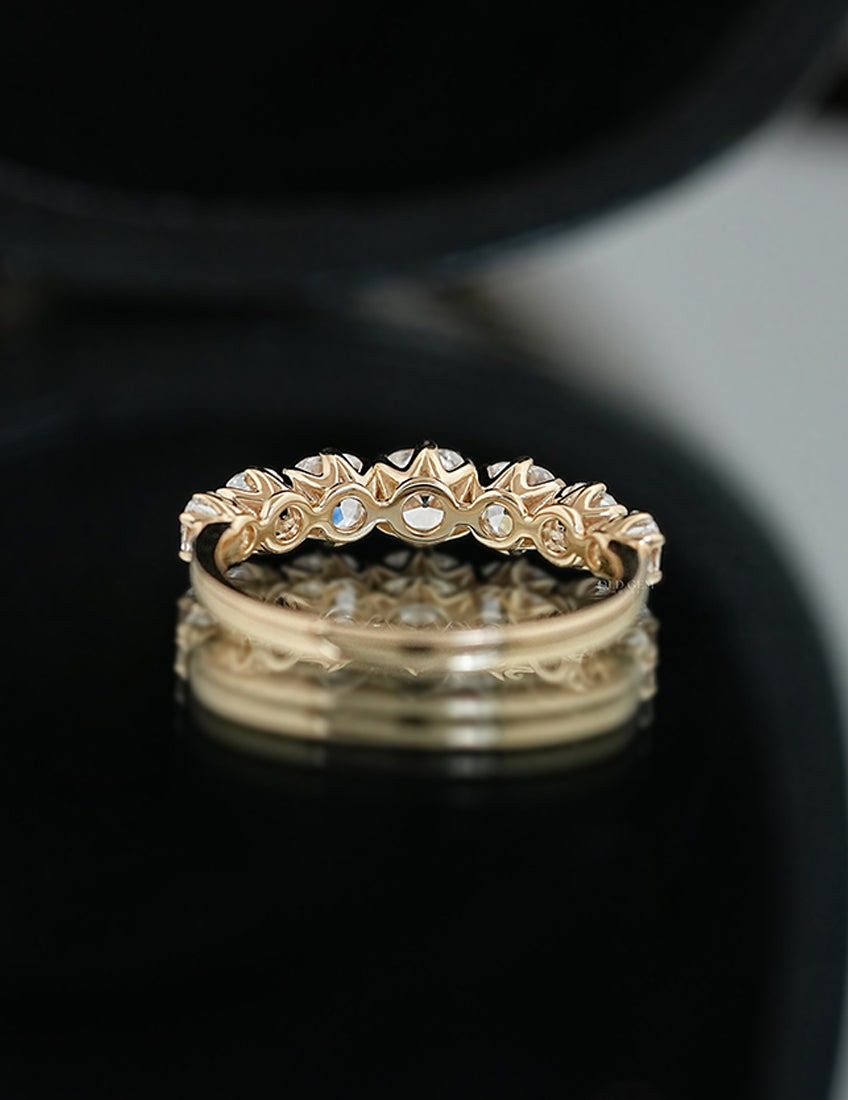 Mid Century Square Old Mine Cushion Half Eternity Band Wedding Band