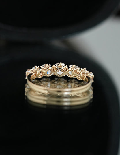 Mid Century Square Old Mine Cushion Half Eternity Band Wedding Band
