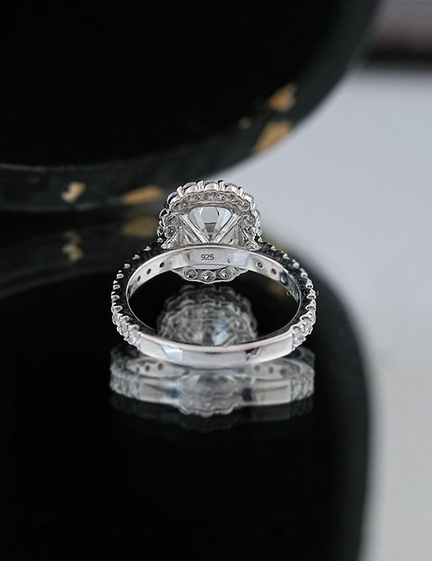 Mid Century Old Mine Cushion Cut Halo Accent Engagement Ring Engagement Ring