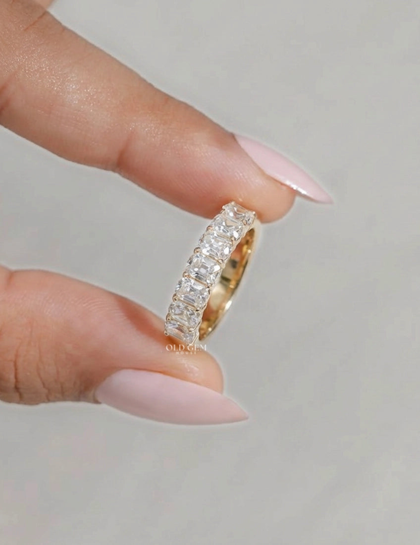 Mid Century Seven Stone Old Mine Cushion Diamond Band Wedding Band