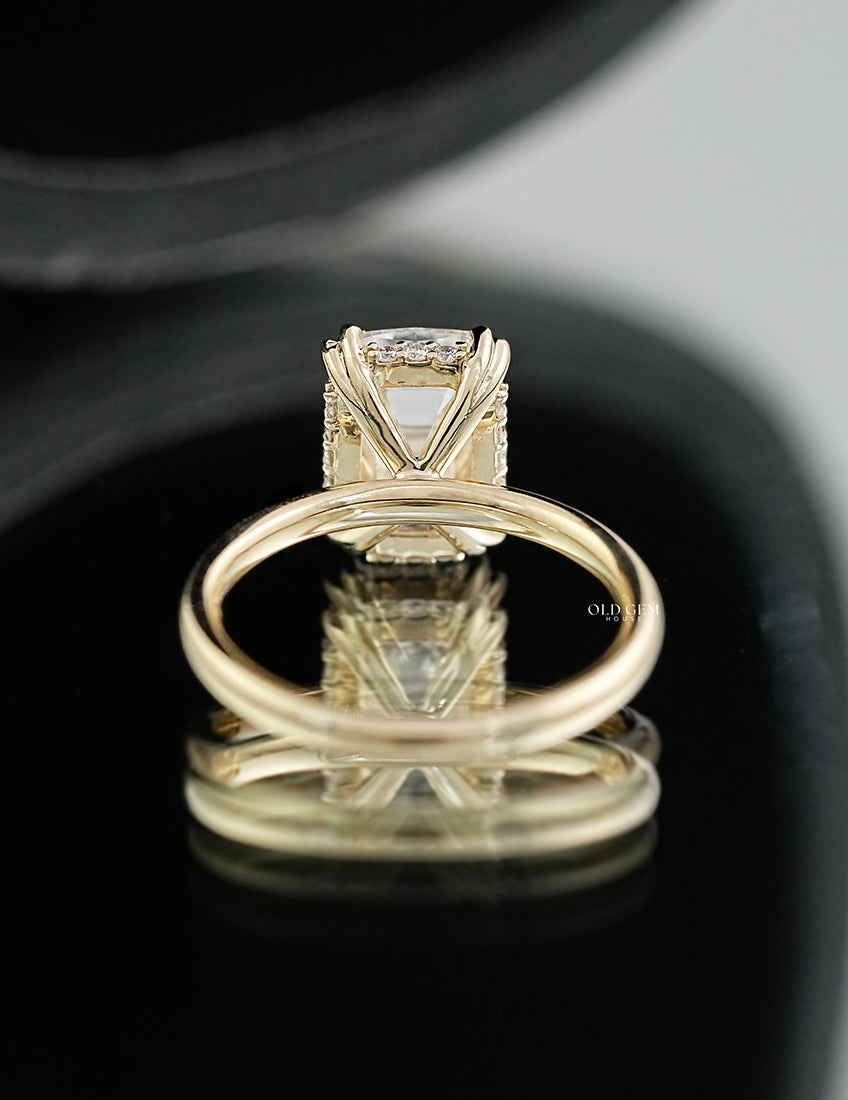 Old Mine Cushion Double Prong Set Hidden Halo Ring