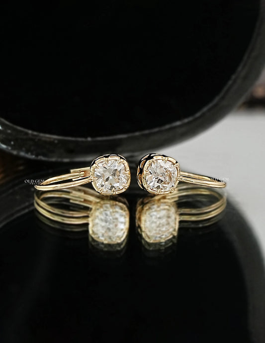 Old Mine Cushion Lab Diamond Huggie Hoop Earrings Earrings