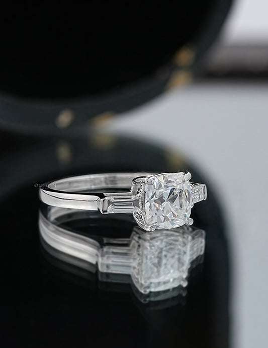 Old Mine Cushion Lab Diamond Trilogy Ring Engagement Ring